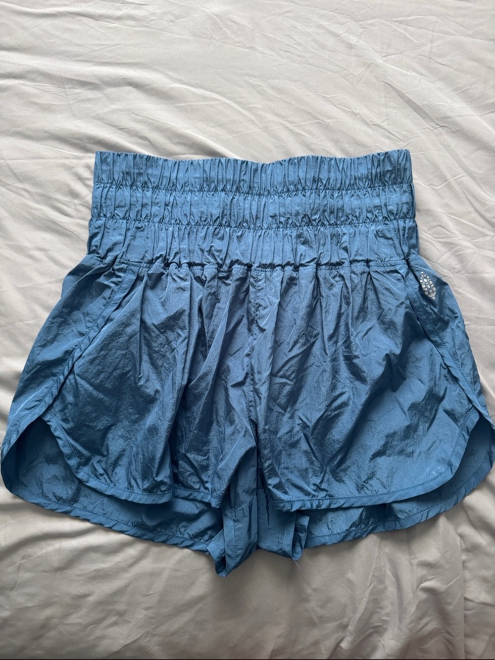 FP Movement by Free People Blue Smocked-Waist Athletic Shorts
